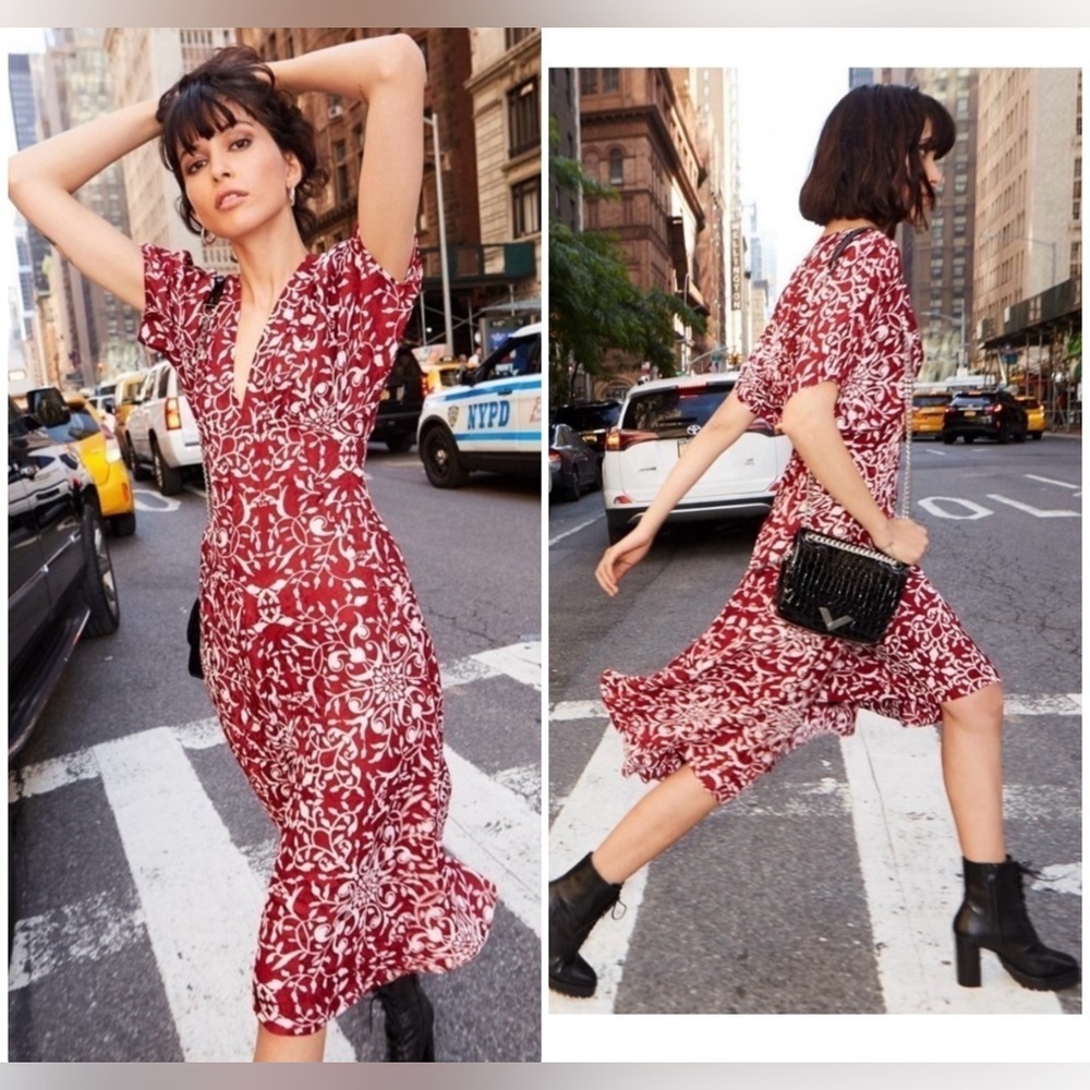The Kooples Red Printed Puff Sleeve Dress K8